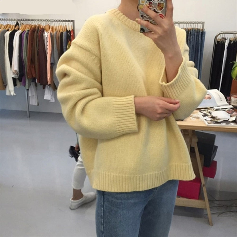 Colorfaith 2021 Pure Cotton Winter Spring Women Sweater Pullovers Minimalist Oversized Knitted Elegant Ladies Jumpers SW1923 voguable