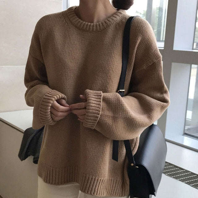 Colorfaith 2021 Pure Cotton Winter Spring Women Sweater Pullovers Minimalist Oversized Knitted Elegant Ladies Jumpers SW1923 voguable
