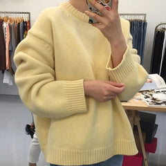 Colorfaith 2021 Pure Cotton Winter Spring Women Sweater Pullovers Minimalist Oversized Knitted Elegant Ladies Jumpers SW1923 voguable