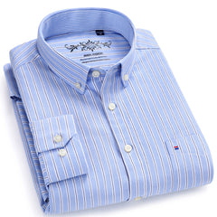Voguable Men's Button Down Casual Durable Oxford Shirt Single Patch Pocket Spring Autumn Long Sleeve Standard-fit Striped Plaid Shirts voguable