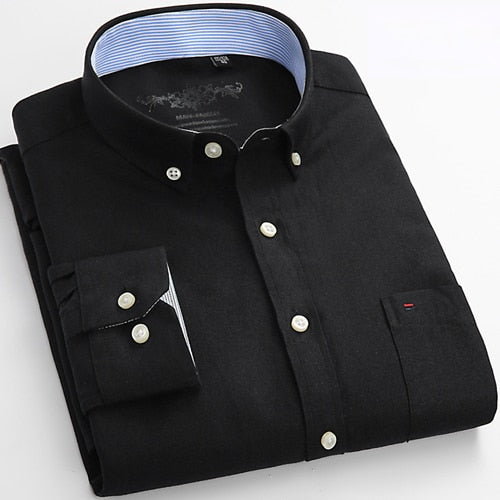 Voguable Men's Button Down Casual Durable Oxford Shirt Single Patch Pocket Spring Autumn Long Sleeve Standard-fit Striped Plaid Shirts voguable