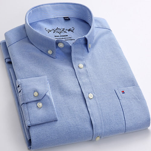 Voguable Men's Button Down Casual Durable Oxford Shirt Single Patch Pocket Spring Autumn Long Sleeve Standard-fit Striped Plaid Shirts voguable