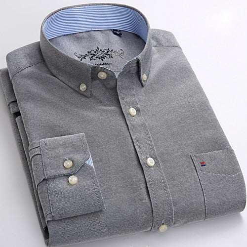 Voguable Men's Button Down Casual Durable Oxford Shirt Single Patch Pocket Spring Autumn Long Sleeve Standard-fit Striped Plaid Shirts voguable