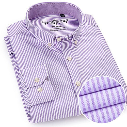 Voguable Men's Button Down Casual Durable Oxford Shirt Single Patch Pocket Spring Autumn Long Sleeve Standard-fit Striped Plaid Shirts voguable