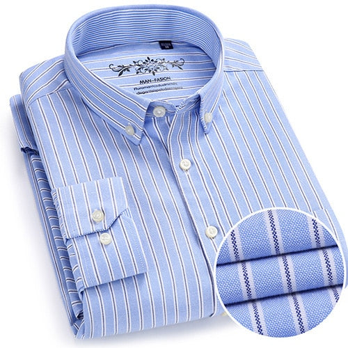 Voguable Men's Button Down Casual Durable Oxford Shirt Single Patch Pocket Spring Autumn Long Sleeve Standard-fit Striped Plaid Shirts voguable