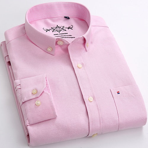 Voguable Men's Button Down Casual Durable Oxford Shirt Single Patch Pocket Spring Autumn Long Sleeve Standard-fit Striped Plaid Shirts voguable