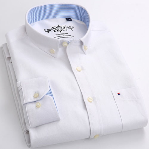 Voguable Men's Button Down Casual Durable Oxford Shirt Single Patch Pocket Spring Autumn Long Sleeve Standard-fit Striped Plaid Shirts voguable