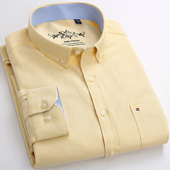 Voguable Men's Button Down Casual Durable Oxford Shirt Single Patch Pocket Spring Autumn Long Sleeve Standard-fit Striped Plaid Shirts voguable