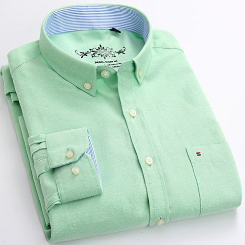 Voguable Men's Button Down Casual Durable Oxford Shirt Single Patch Pocket Spring Autumn Long Sleeve Standard-fit Striped Plaid Shirts voguable