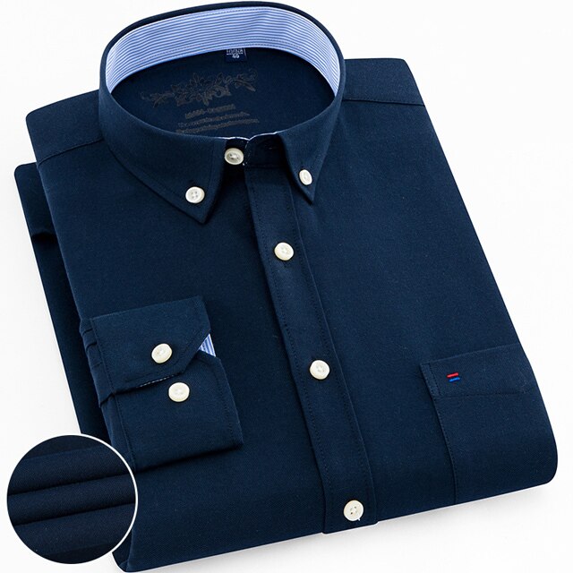 Voguable Men's Button Down Casual Durable Oxford Shirt Single Patch Pocket Spring Autumn Long Sleeve Standard-fit Striped Plaid Shirts voguable