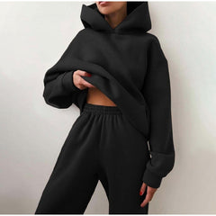 Voguable Women's Tracksuit Autumn Plus Fleece Sweatshirts Two Piece Set Casual Oversized Solid Female Sports Hoodie Suit Long Pant Sets voguable