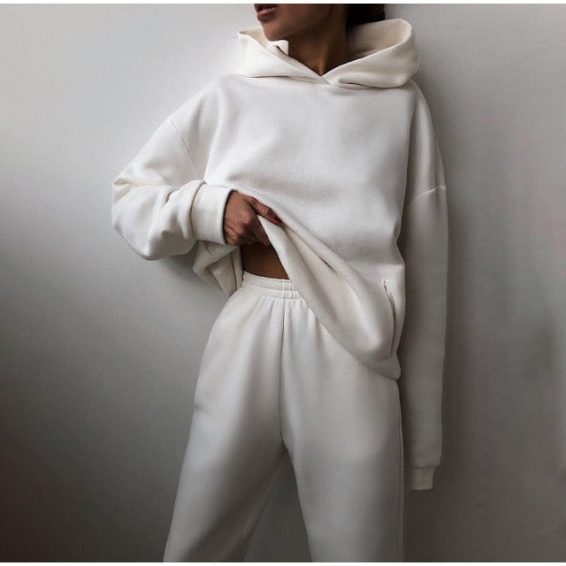 Voguable Women's Tracksuit Autumn Plus Fleece Sweatshirts Two Piece Set Casual Oversized Solid Female Sports Hoodie Suit Long Pant Sets voguable