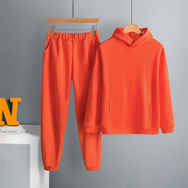 Voguable Women's Tracksuit Casual Fleece Two Piece Sets Oversized Hooded Long Sleeve Female Hoodie Suit 2021 Winter Sportwear Ladies Set voguable