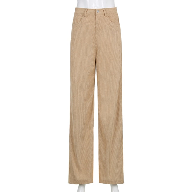Vintage Oversized Corduroy Baggy Pants Ladies Fall High-Waist Wide Leg Straight Trousers Women 90s Elastic Casual Bottoms Mujer voguable