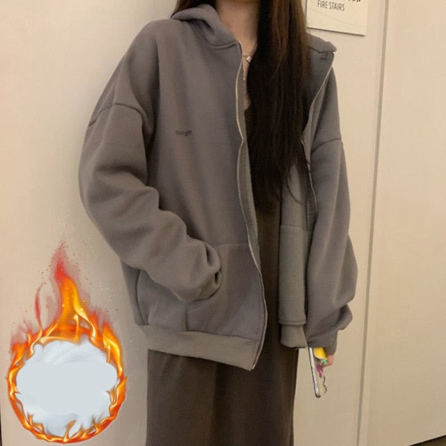 Voguable Autumn Winter Girl Korean Version Oversized Hoodies Street Style Letter Embroidery Sweatshirt Fleece Thick Pullover Tops Femmes voguable