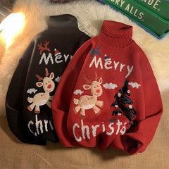 Voguable Men's And Women'sTurtleneck Christmas Sweater Ladies Lovely Elk   Pullover Sweater Outer Wear Sweater Holiday Costumes Loose Top voguable