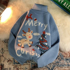 Voguable Men's And Women'sTurtleneck Christmas Sweater Ladies Lovely Elk   Pullover Sweater Outer Wear Sweater Holiday Costumes Loose Top voguable