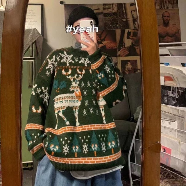 Voguable Men's And Women'sTurtleneck Christmas Sweater Ladies Lovely Elk   Pullover Sweater Outer Wear Sweater Holiday Costumes Loose Top voguable