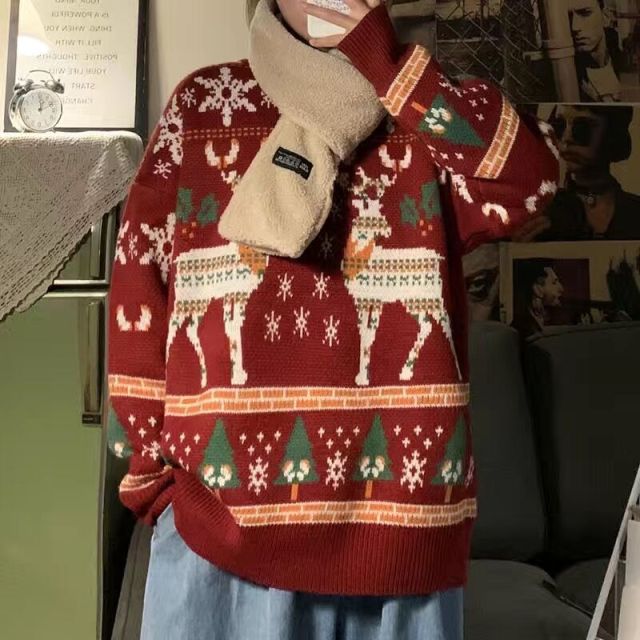 Voguable Men's And Women'sTurtleneck Christmas Sweater Ladies Lovely Elk   Pullover Sweater Outer Wear Sweater Holiday Costumes Loose Top voguable