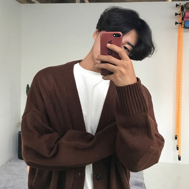 Voguable / Men's Wear Knitted Sweater Loose V-neck Single-breasted Solid Color Knitted Cardigan Coat 2021 Spring Autumn New 9Y3266 voguable
