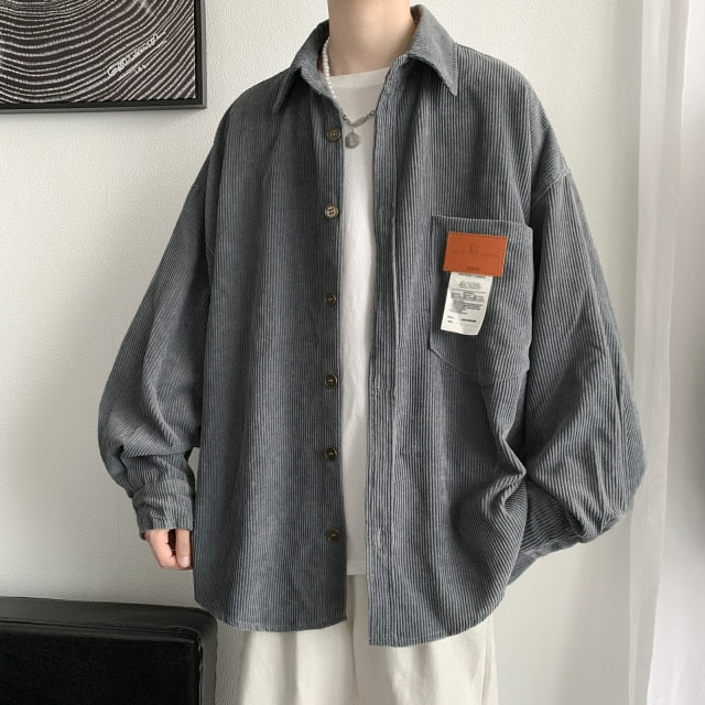 Voguable Men's Corduroy Long Sleeve Shirts Autumn Korean Shirt Woman Fashion Casual Oversize Shirt Printed Clothing voguable
