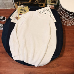 Voguable Men's Crewneck Casual Sweater Korean Fashion Loose Harajuku Streetwear Solid Color Pullover Retro Student Style Couple Sweater voguable