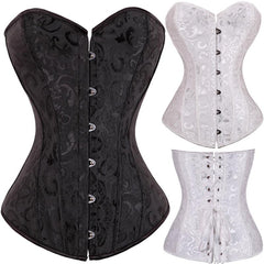Black/White Sexy Boned Waist Trainer Brocade Corsets Bustiers Embroidery Lace Up Corselet Gothic Plus Size S-6XL Body Shaper voguable
