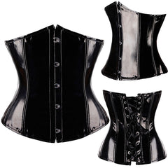 FLORAT Ladies Slimming Corsets And Bustiers Sexy PVC Lingerie Black Body Shaper Waist Trainer Corset Steampunk Underbust Top voguable